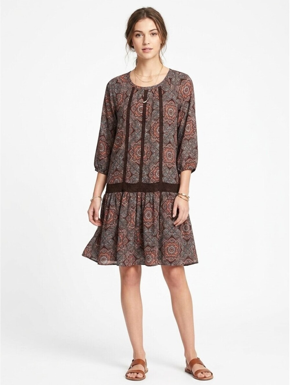 Daniel Rainn Women's Long Sleeve Patterned Dress Medium